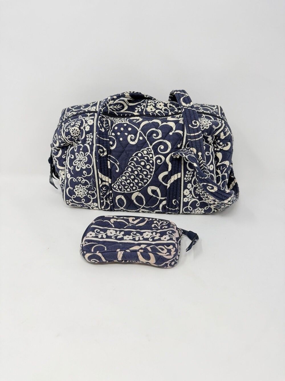 Vera Bradley TWIRLY BIRDS Navy REVERSIBLE Purse Shoulder Handbag w/ Wallet READ